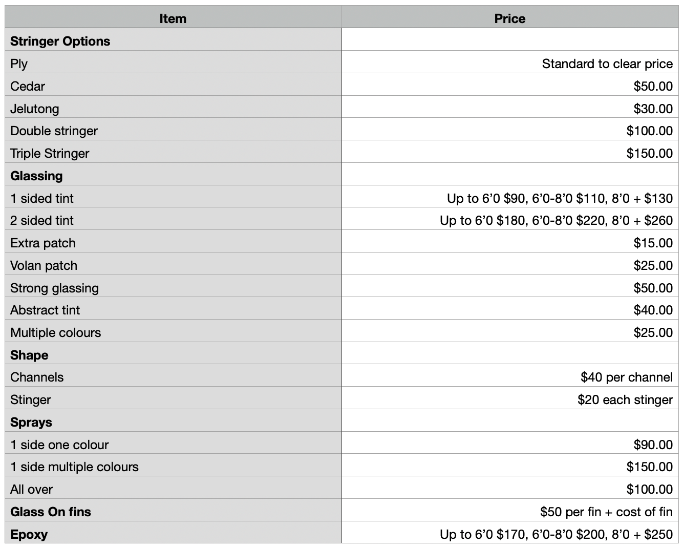 archer_surfboards_extras_pricing